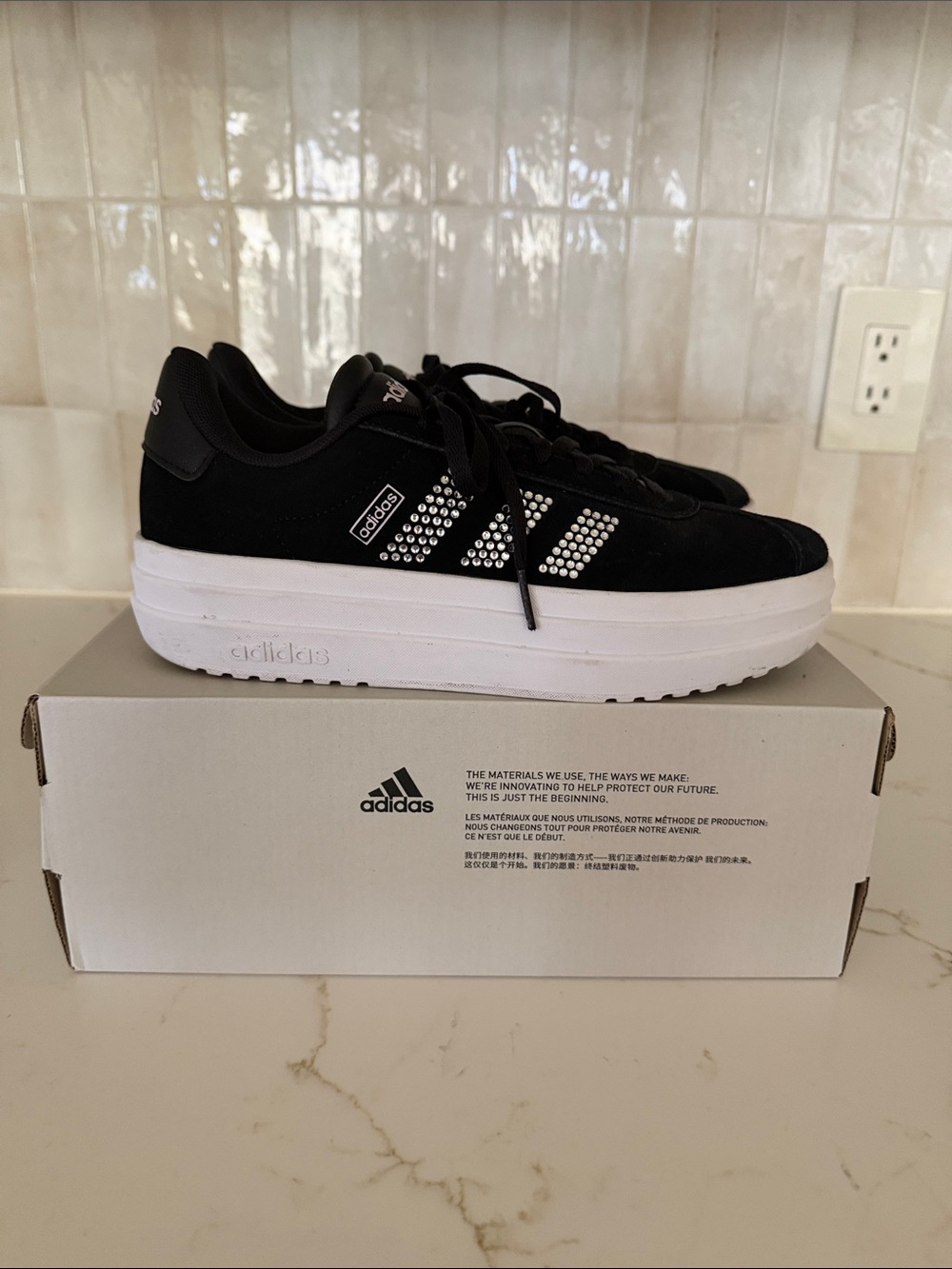 Adidas VL Court Bold Sneakers with
 Crystal 3-Stripes
Sz-6